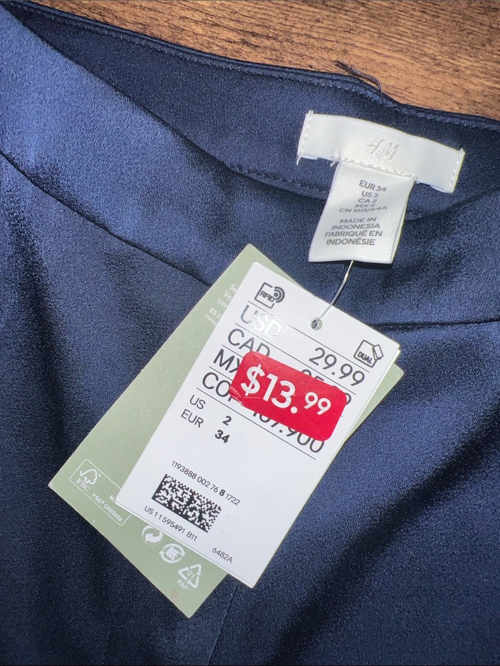 H&M Navy Satin Wide Leg Dress Pants - Picture 3 of 8